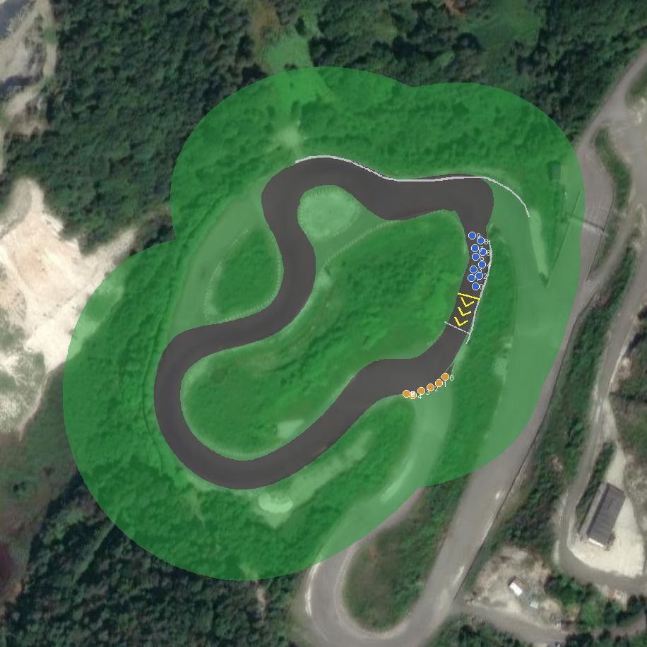 Top-down preview of Egersund with the generated road, kerbs and grid overlaid on satellite imagery