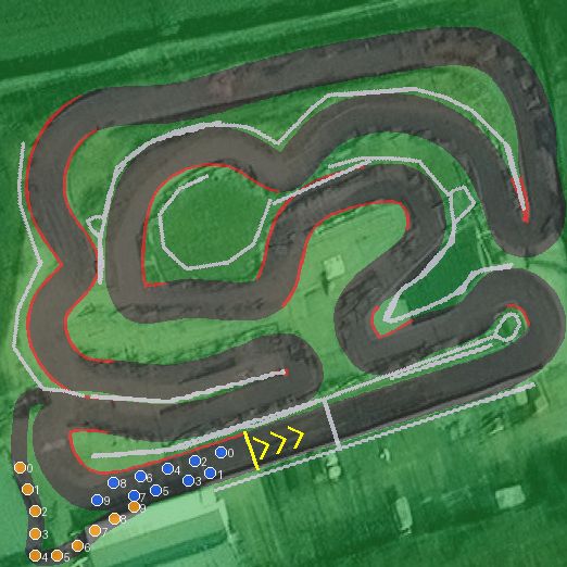 Top-down preview of sws_kartplanet with the generated road, kerbs and grid overlaid on satellite imagery