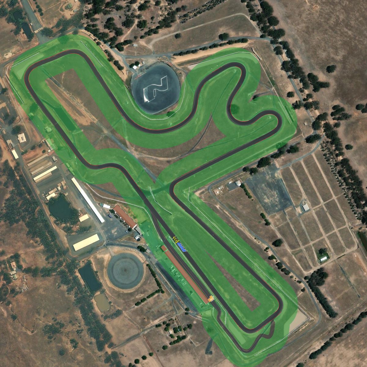 Top-down preview of winton_v0.4 with the generated road, kerbs and grid overlaid on satellite imagery